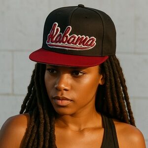 Alabama “ALABAMA” Black & Burgundy Snap-Back Hat – UNISEX College Team Cap